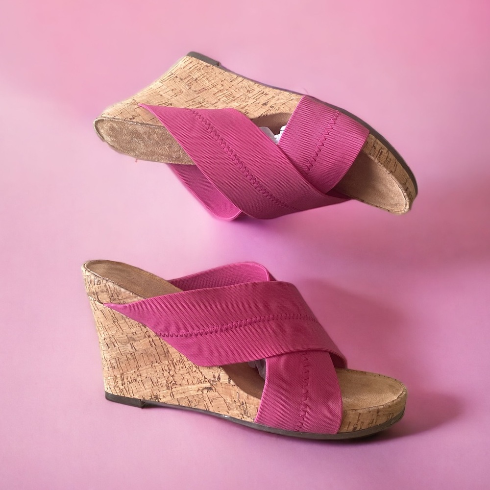 Aerosoles Party Plush Pink Wedge Sandals Size 10